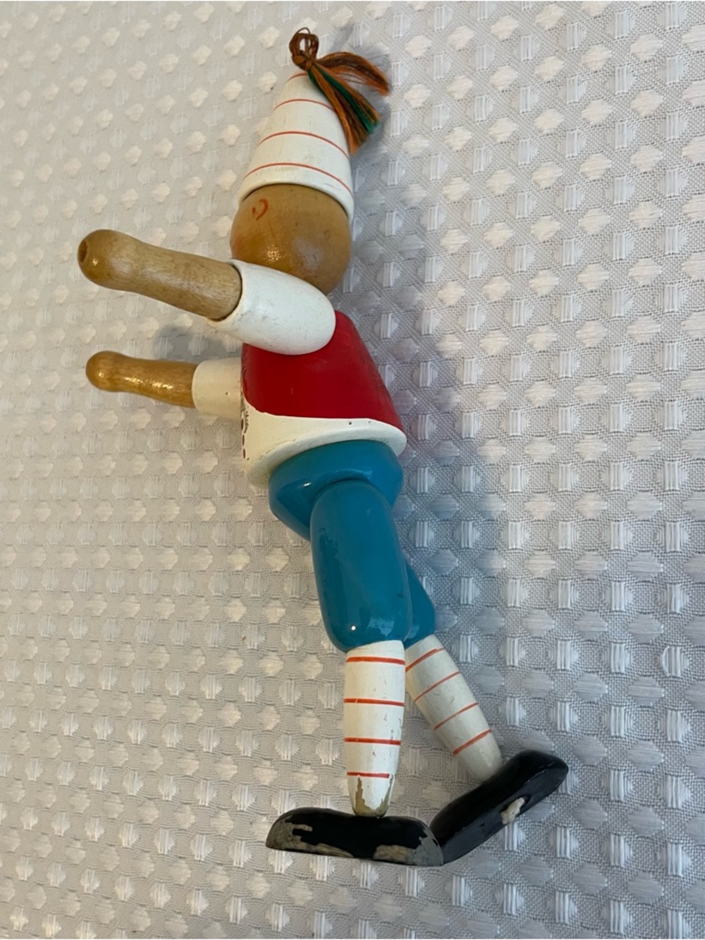 Vintage Pinocchio Wooden Peg Doll Jointed Hand Painted Figurine 7" Tall #672 - Picture 7 of 10